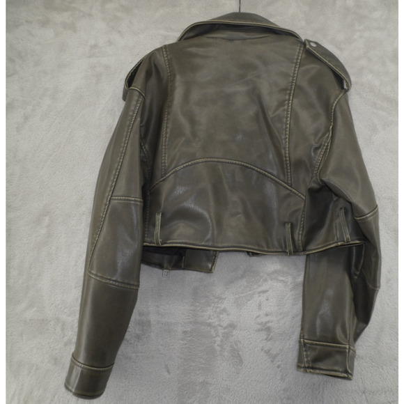 Zara Faux Leather Cropped Moto Jacket Olive Zip Pockets Women’s Size M - Picture 8 of 8